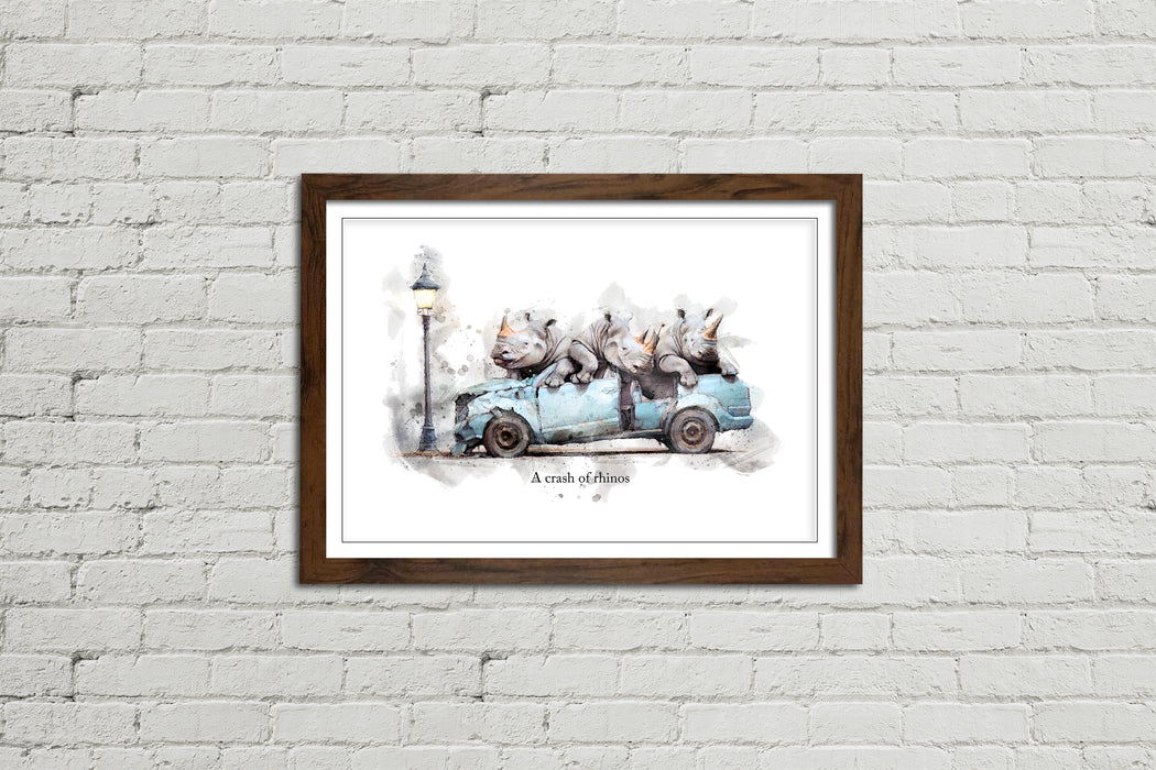 A Crash of Rhinos – Framed Wall Art Print