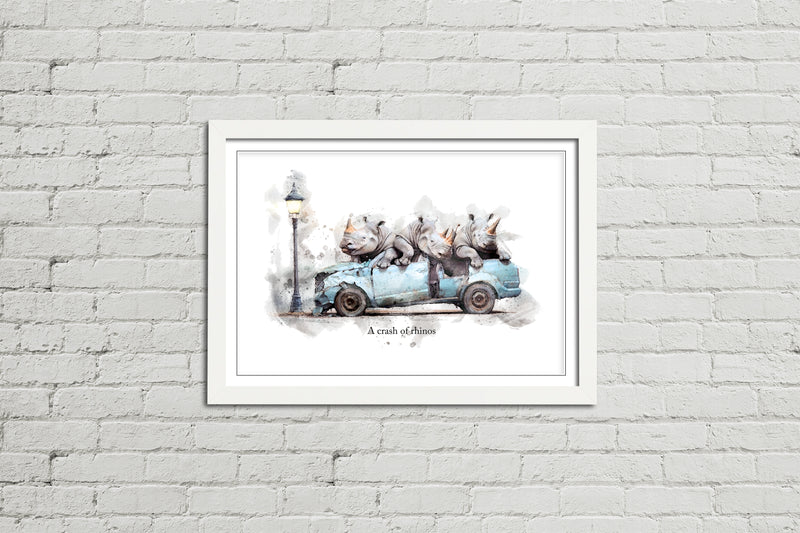 A Crash of Rhinos – Framed Wall Art Print