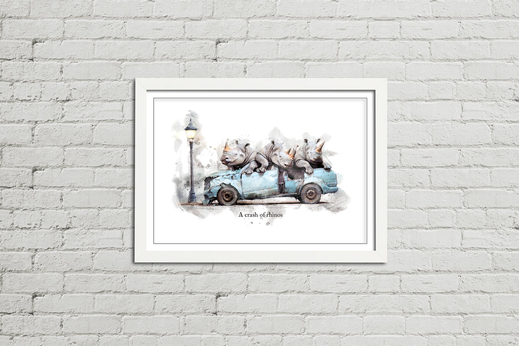 A Crash of Rhinos – Framed Wall Art Print
