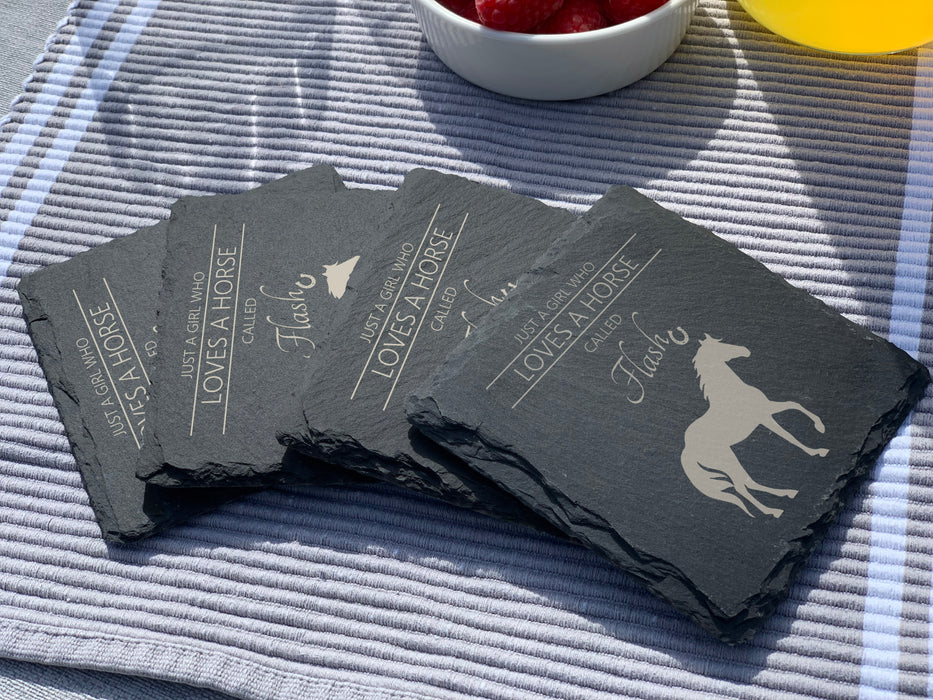 Love Horses - Personalised Slate Coaster