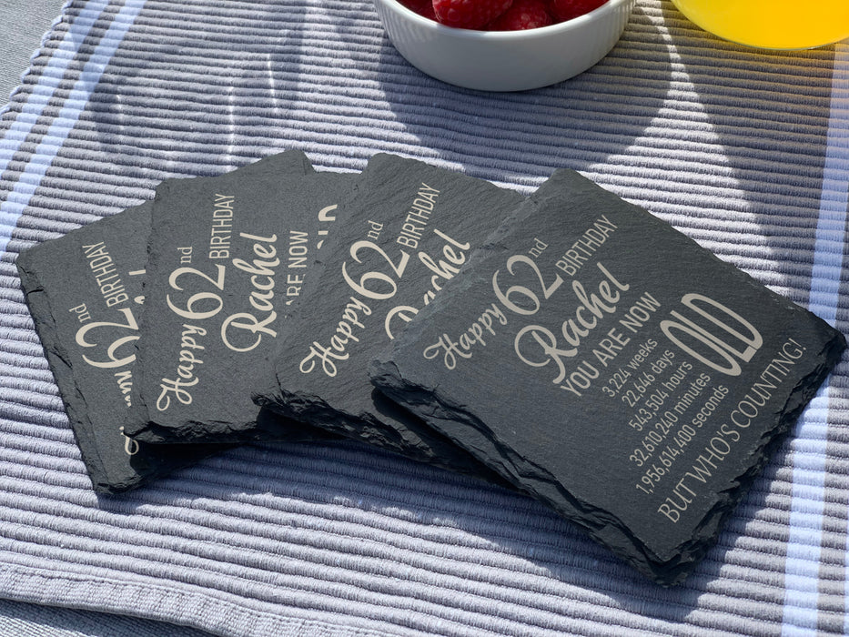 Happy Birthday - you are now old - Personalised slate coaster