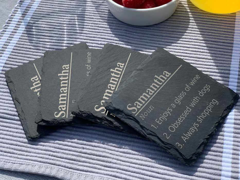 Dictionary name definitions  - personalised slate coaster