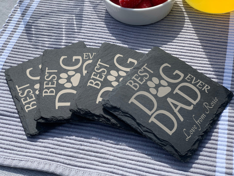 Best Dog Dad Ever  - personalised slate coaster