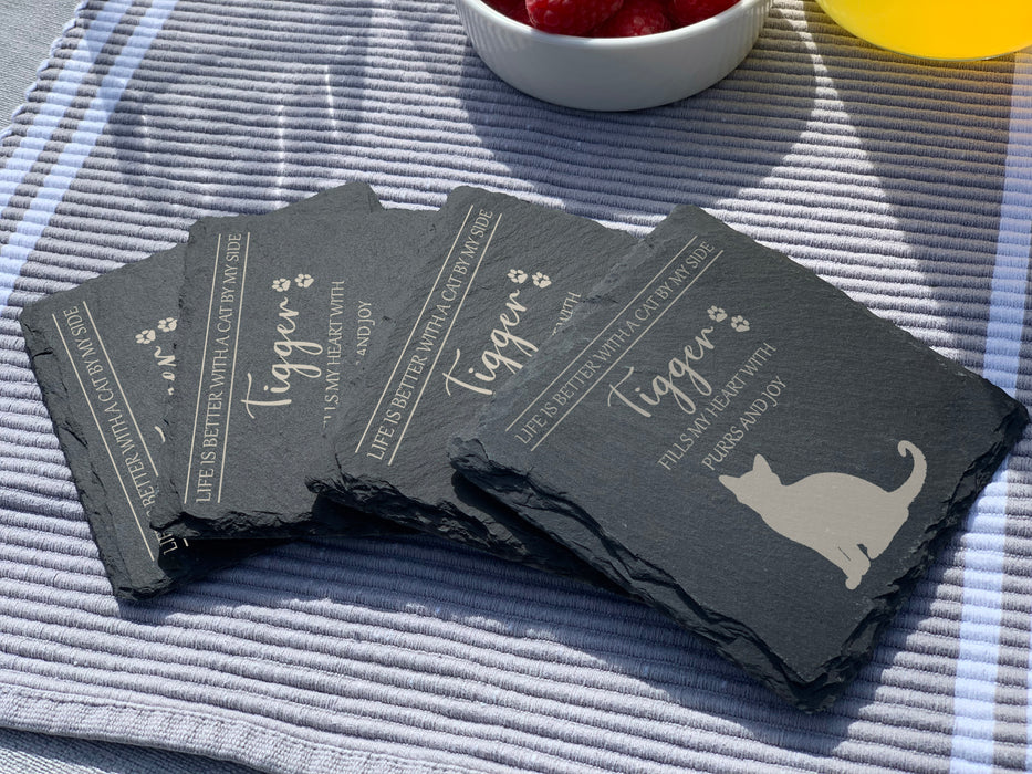 Life is better with a CAT by my side - personalised slate coasters