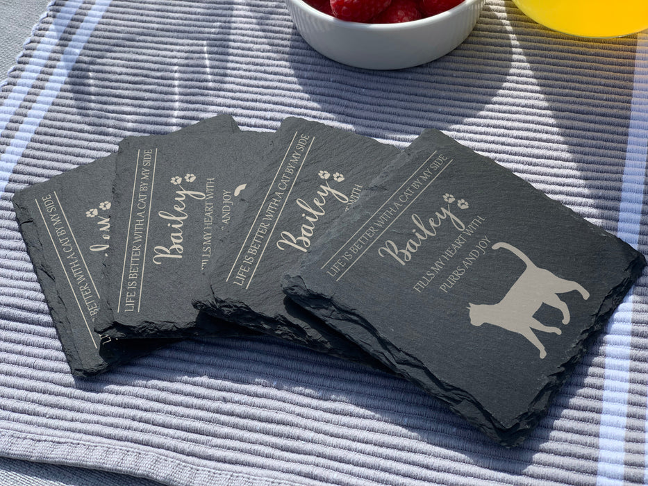 Life is better with a CAT by my side - personalised slate coasters