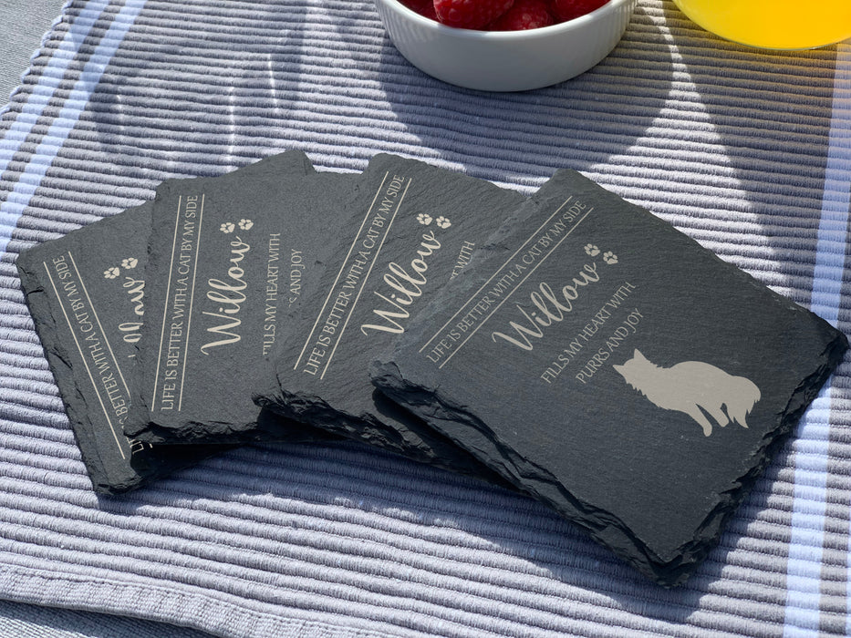 Life is better with a CAT by my side - personalised slate coasters