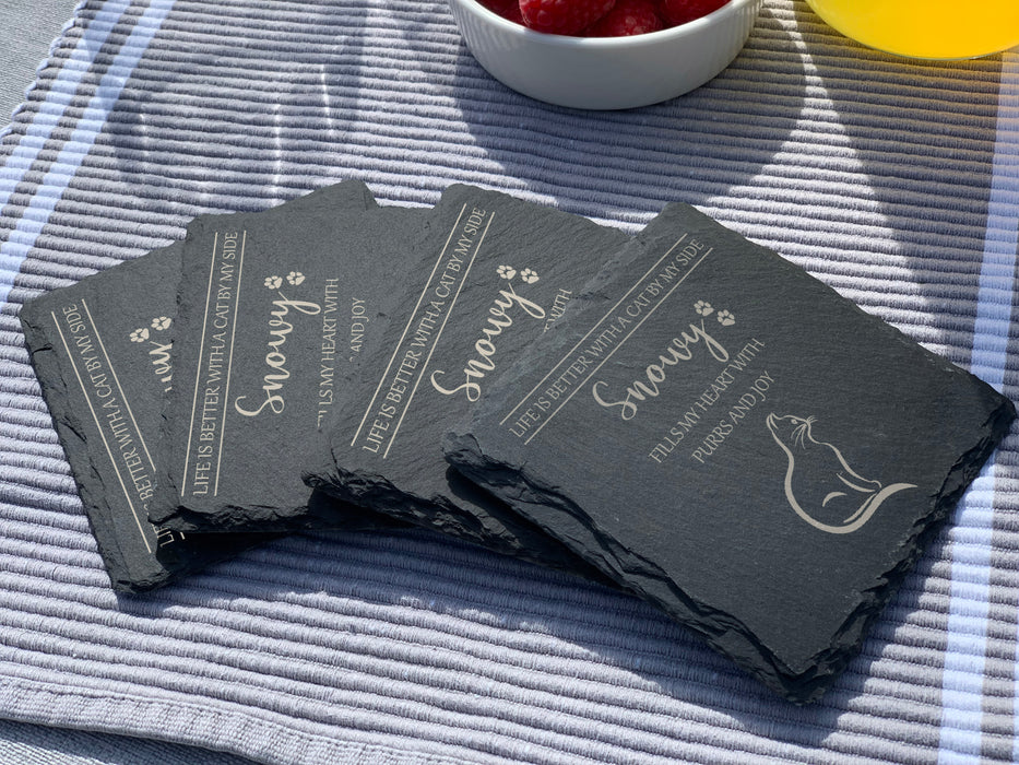 Life is better with a CAT by my side - personalised slate coasters