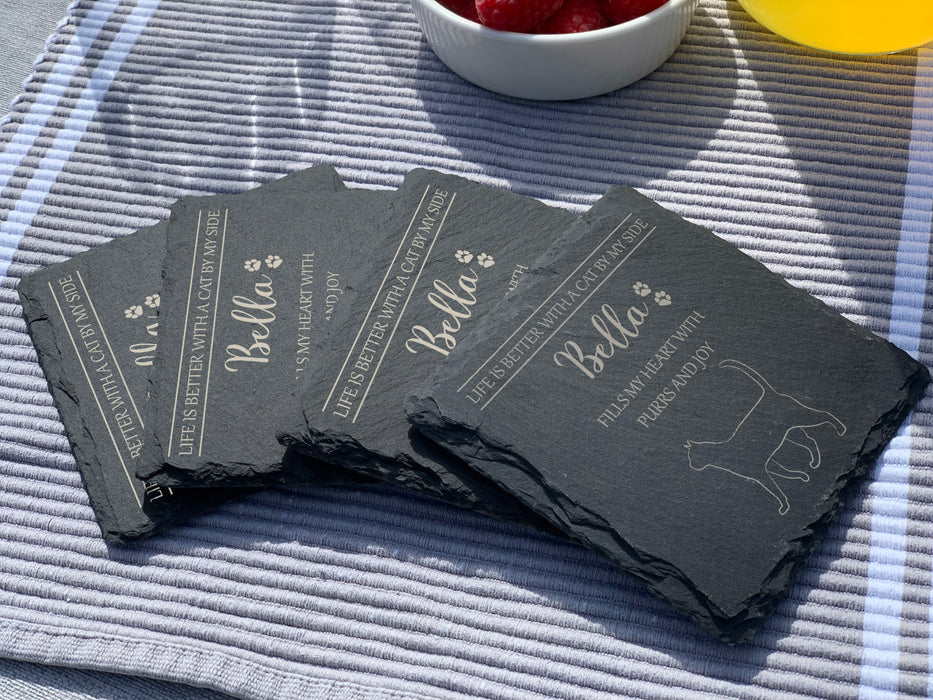 Life is better with a CAT by my side - personalised slate coasters