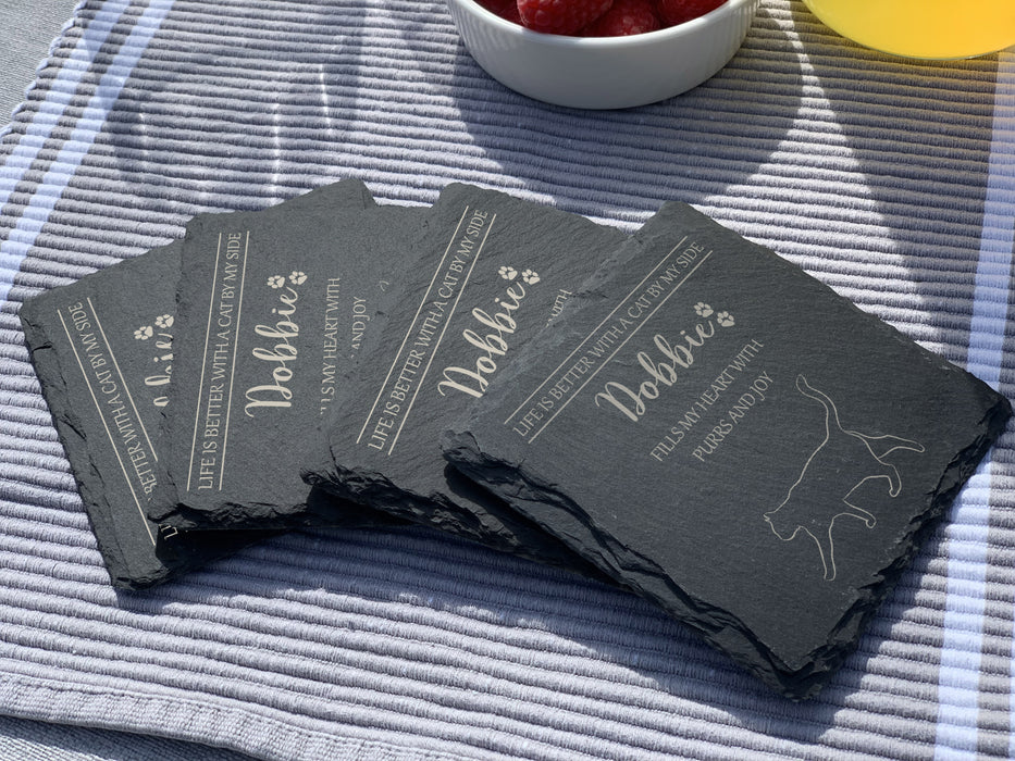 Life is better with a CAT by my side - personalised slate coasters