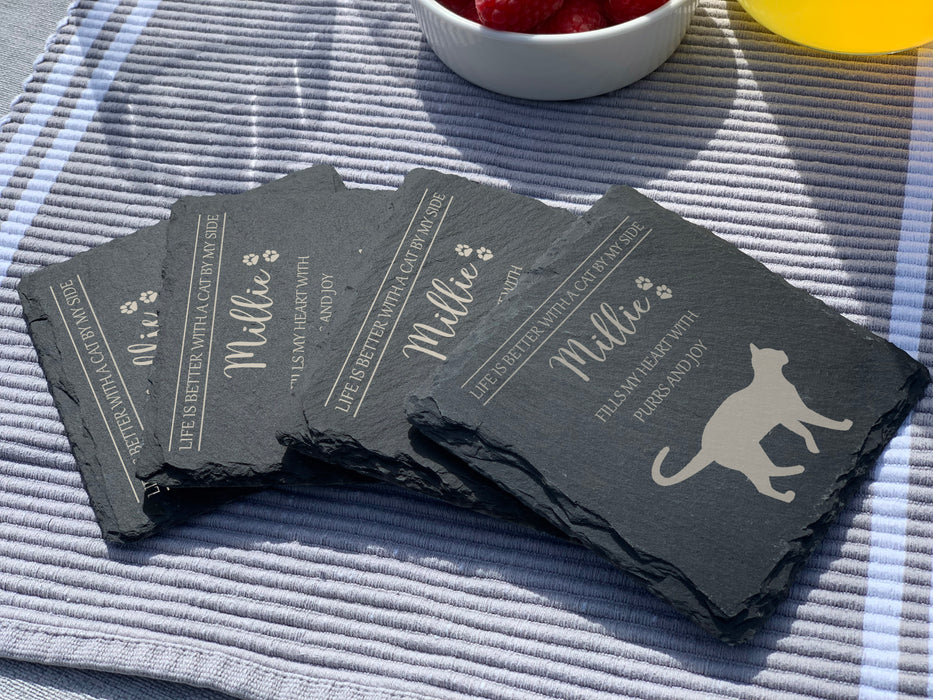 Life is better with a CAT by my side - personalised slate coasters