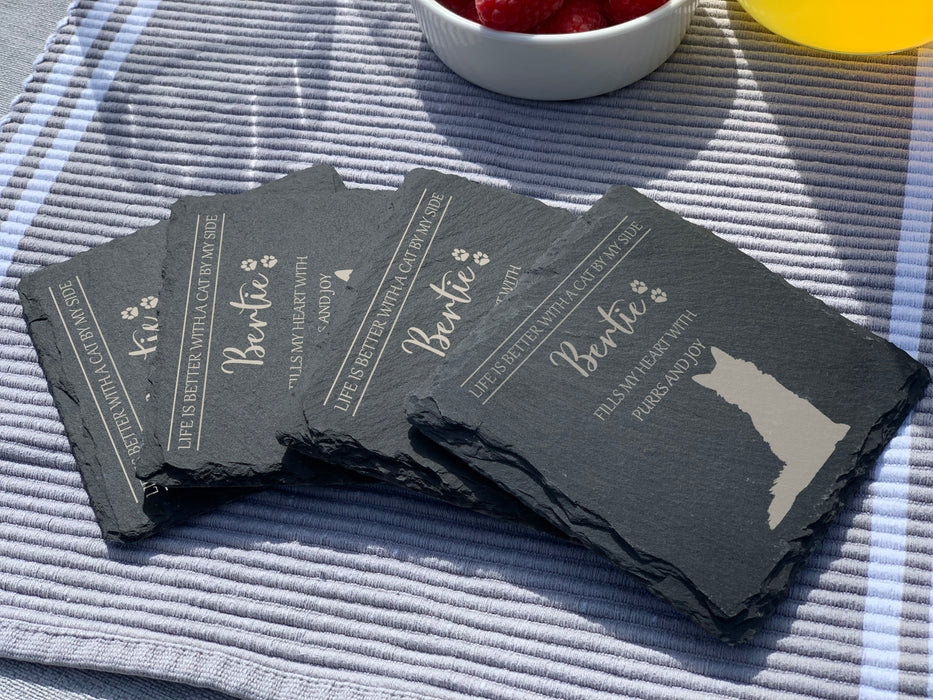 Life is better with a CAT by my side - personalised slate coasters