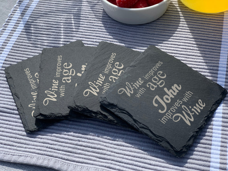 Wine Improves With Age - Personalised Engraved Slate Coaster