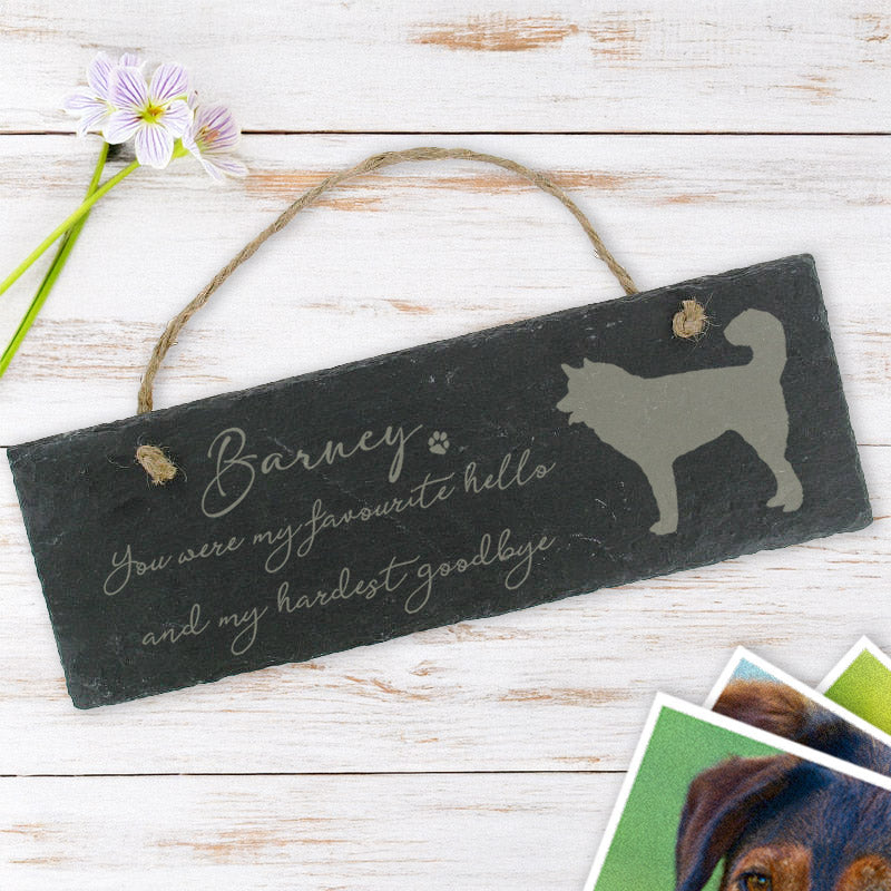 Memorial slate hanging plaque - Personalised with dog name & breed image