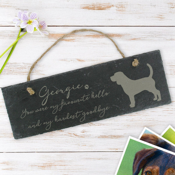 Memorial slate hanging plaque - Personalised with dog name & breed image