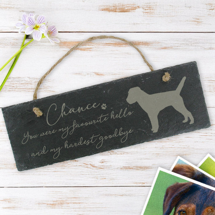 Memorial slate hanging plaque - Personalised with dog name & breed image