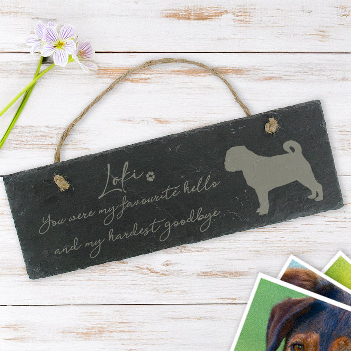 Memorial slate hanging plaque - Personalised with dog name & breed image