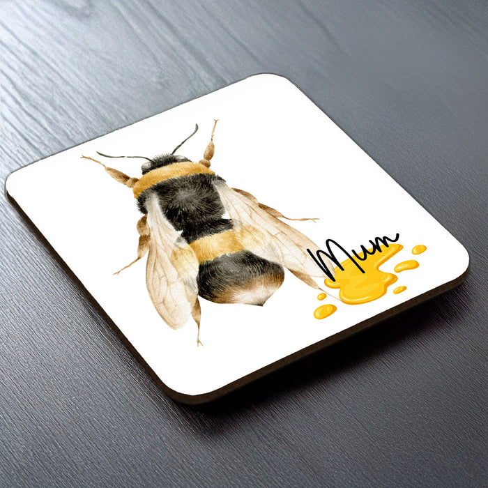 Bee themed coasters - personalised with name