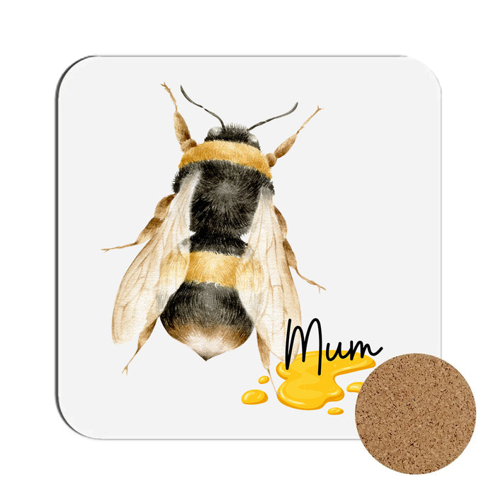 Bee themed coasters - personalised with name