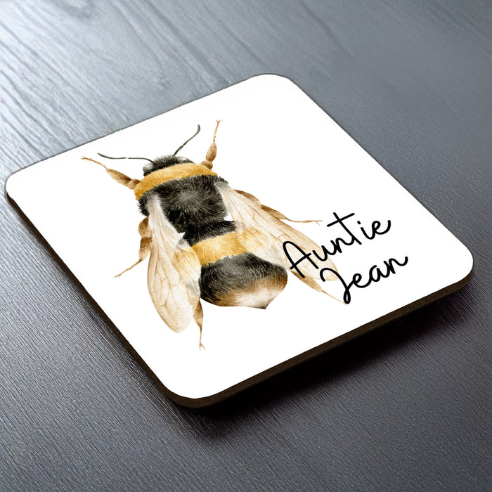 Bee themed coasters - personalised with name