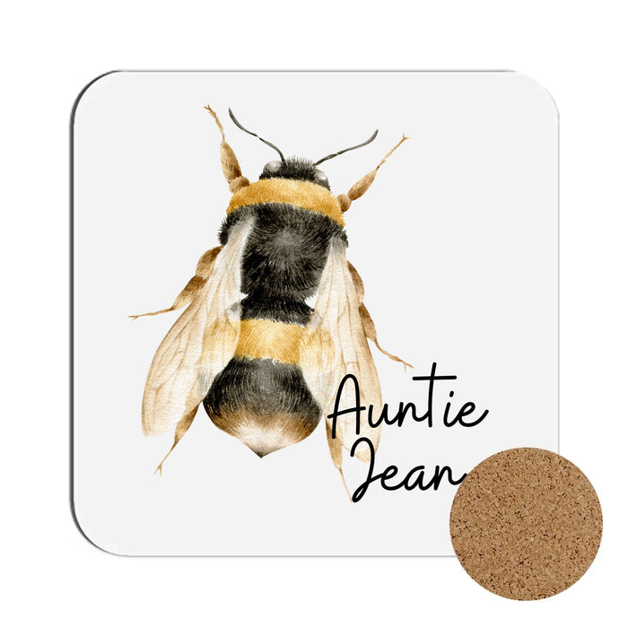 Bee themed coasters - personalised with name