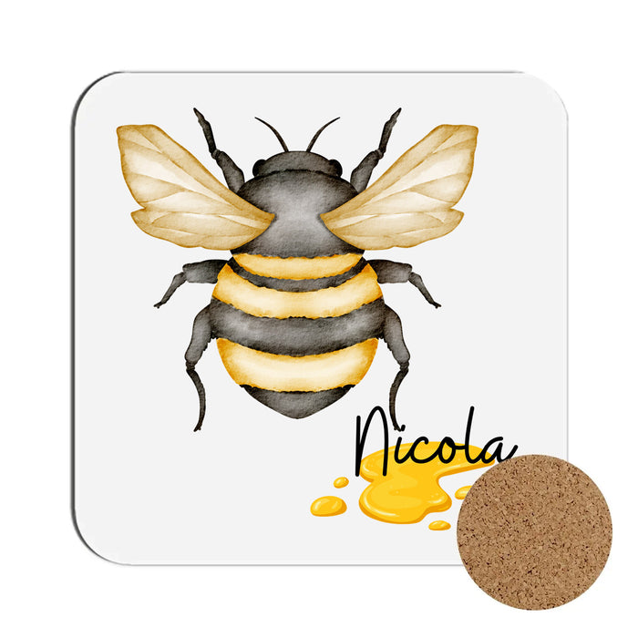 Bee themed coasters - personalised with name