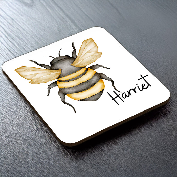 Bee themed coasters - personalised with name