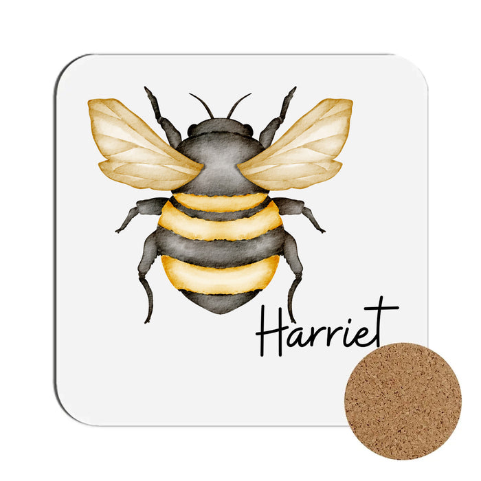 Bee themed coasters - personalised with name