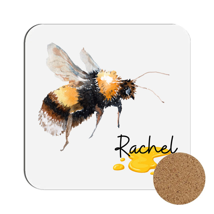 Bee themed coasters - personalised with name