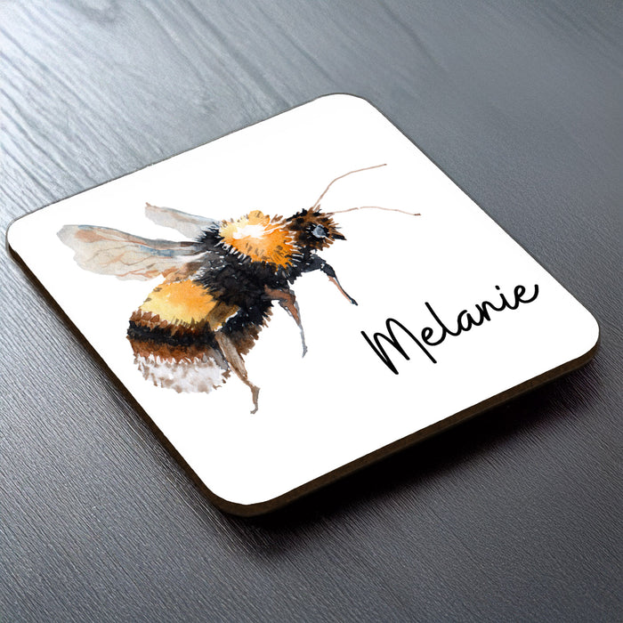 Bee themed coasters - personalised with name