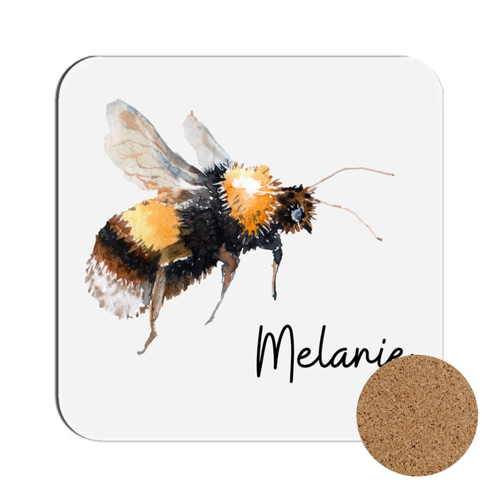 Bee themed coasters - personalised with name