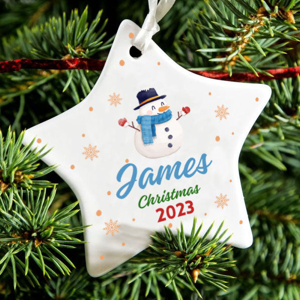 Personalised Snowman Ceramic Star Christmas Decoration