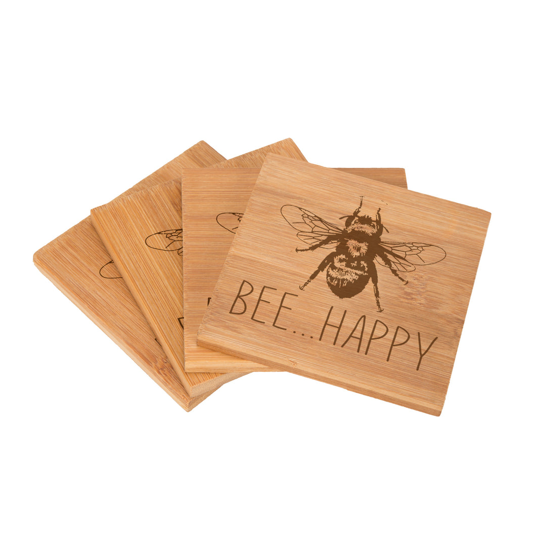 Bee Happy Bamboo Coaster