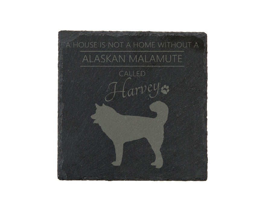 A house is not a home without a dog called ... personalised slate coasters