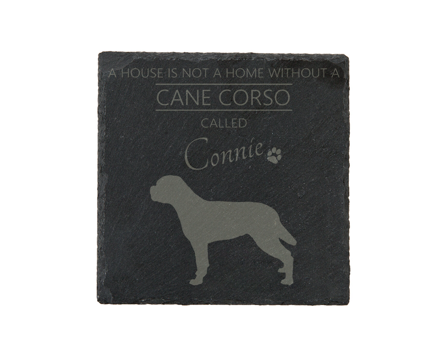 A house is not a home without a dog called ... personalised slate coasters