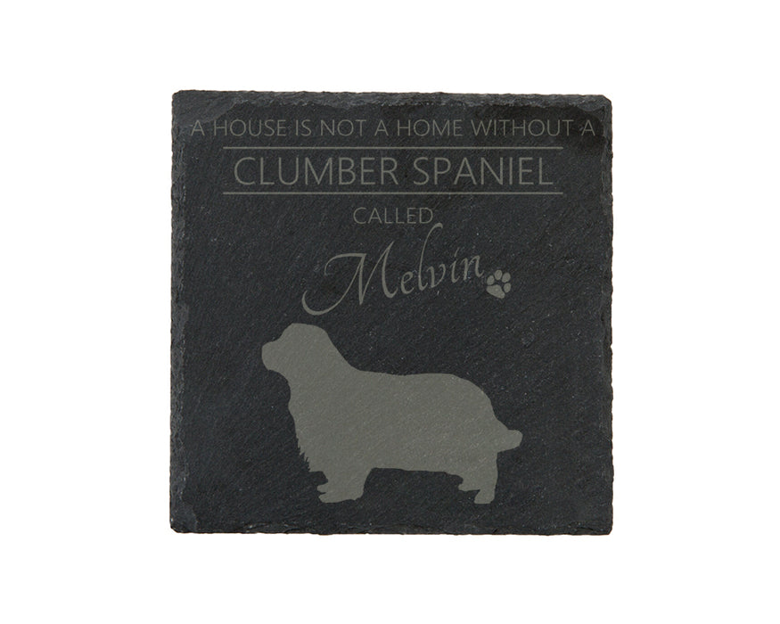 A house is not a home without a dog called ... personalised slate coasters