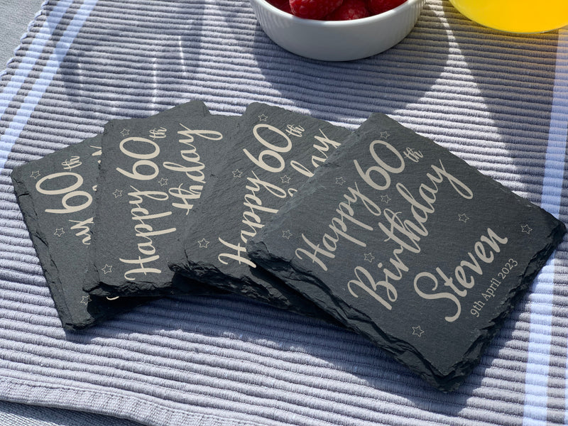 Happy Birthday - Personalised Slate Coaster