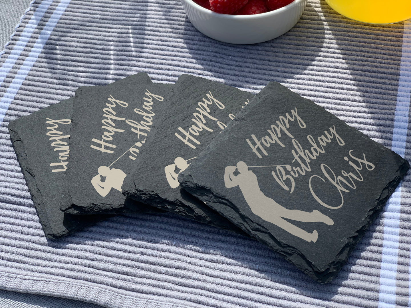 Happy Birthday - Golf - Personalised Slate Coaster