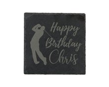 Load image into Gallery viewer, Happy Birthday - Golf - Personalised Slate Coaster
