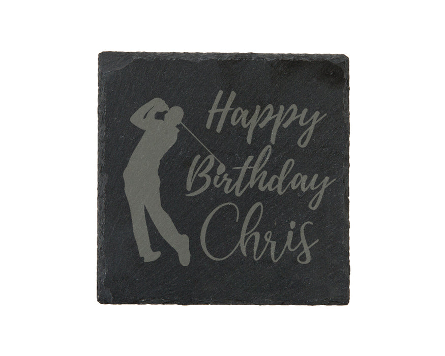 Happy Birthday - Golf - Personalised Slate Coaster