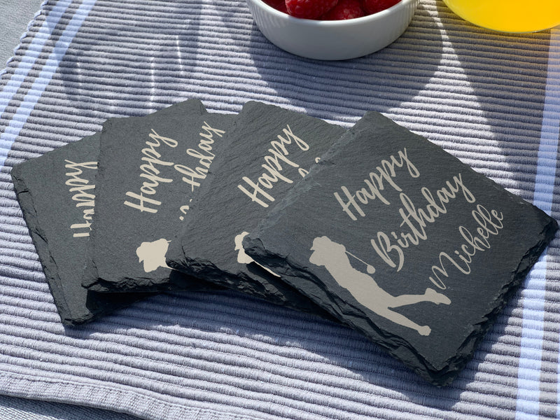 Happy Birthday - Golf - Personalised Slate Coaster