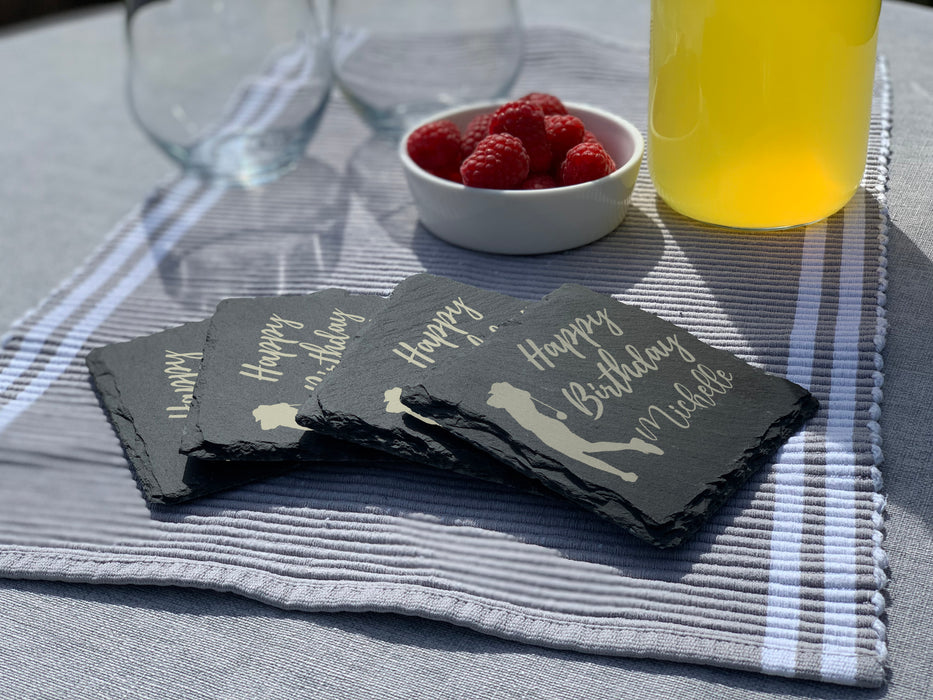 Happy Birthday - Golf - Personalised Slate Coaster