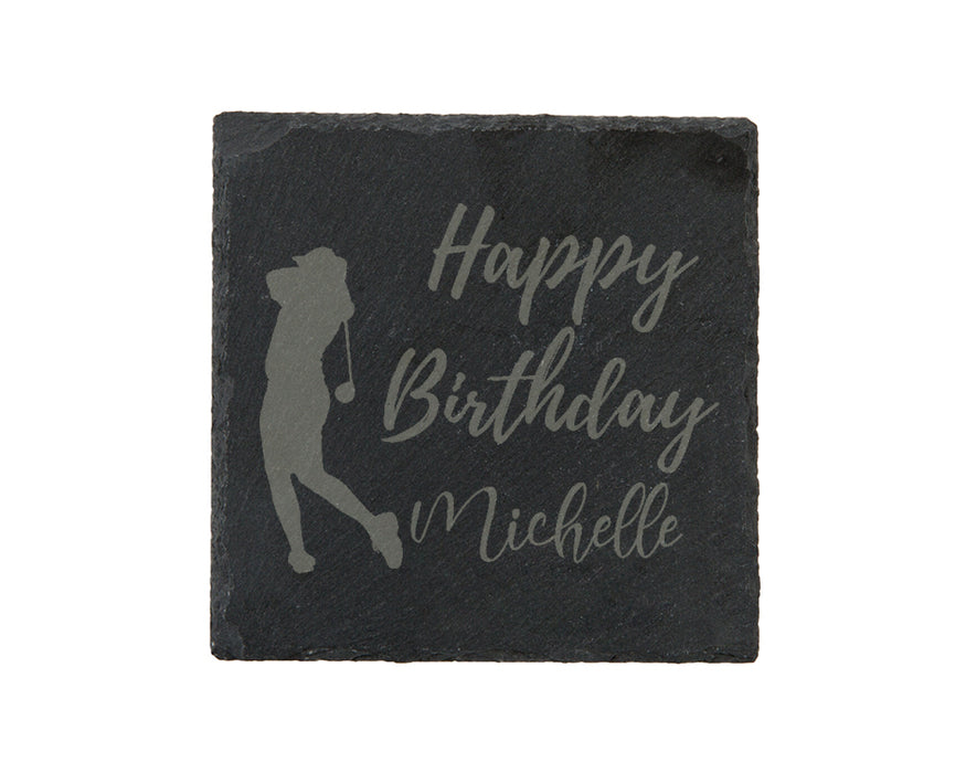 Happy Birthday - Golf - Personalised Slate Coaster