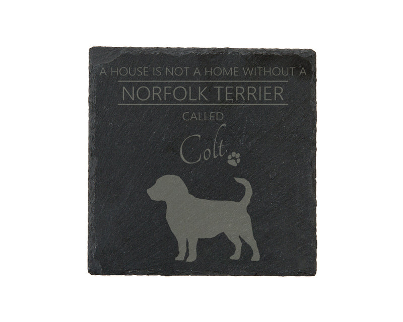 A house is not a home without a dog called ... personalised slate coasters