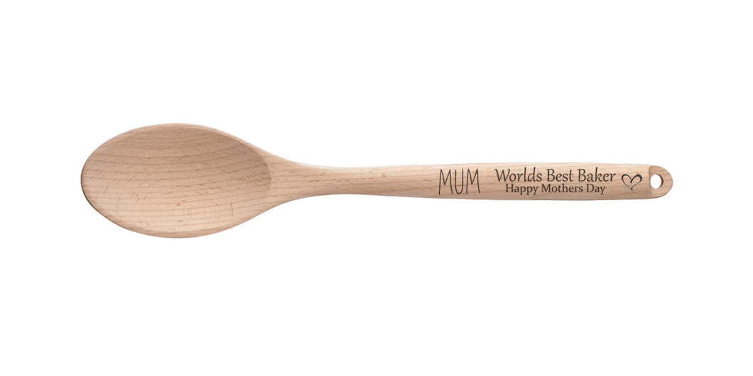 Mothers Day Wooden Spoon - Worlds Best Baker - Personalised Gift