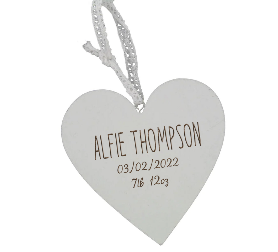 New Baby - Engraved Wooden Heart - Personalised