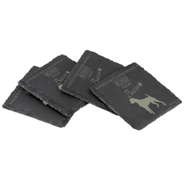 A house is not a home without a dog called ... personalised slate coasters