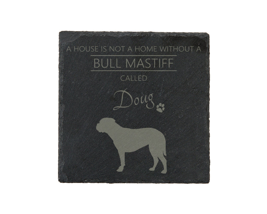 A house is not a home without a dog called ... personalised slate coasters