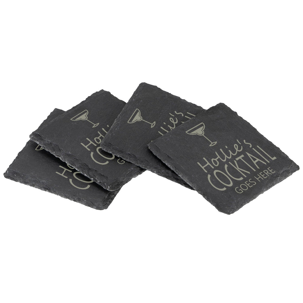 Cocktail Goes Here Slate Coaster - Perfect Gift For A Cocktail Lover - Personalised With Name