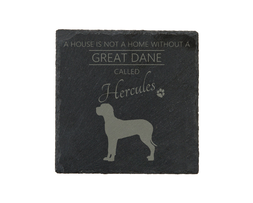 A house is not a home without a dog called ... personalised slate coasters