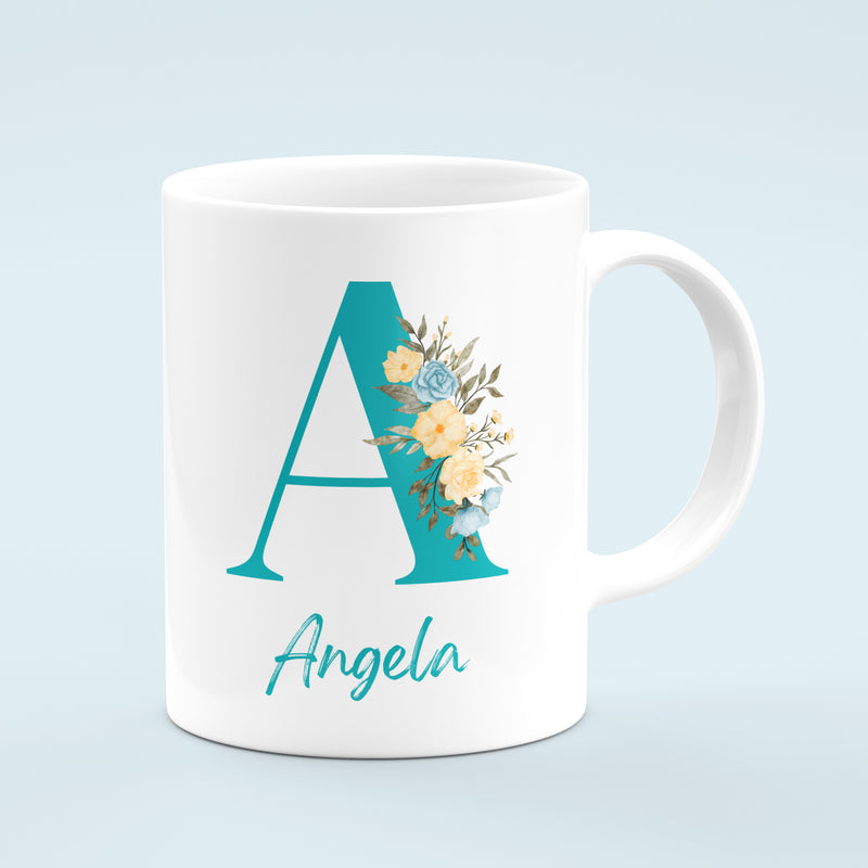 Floral Monogram Mug - Personalised With Initial & Name
